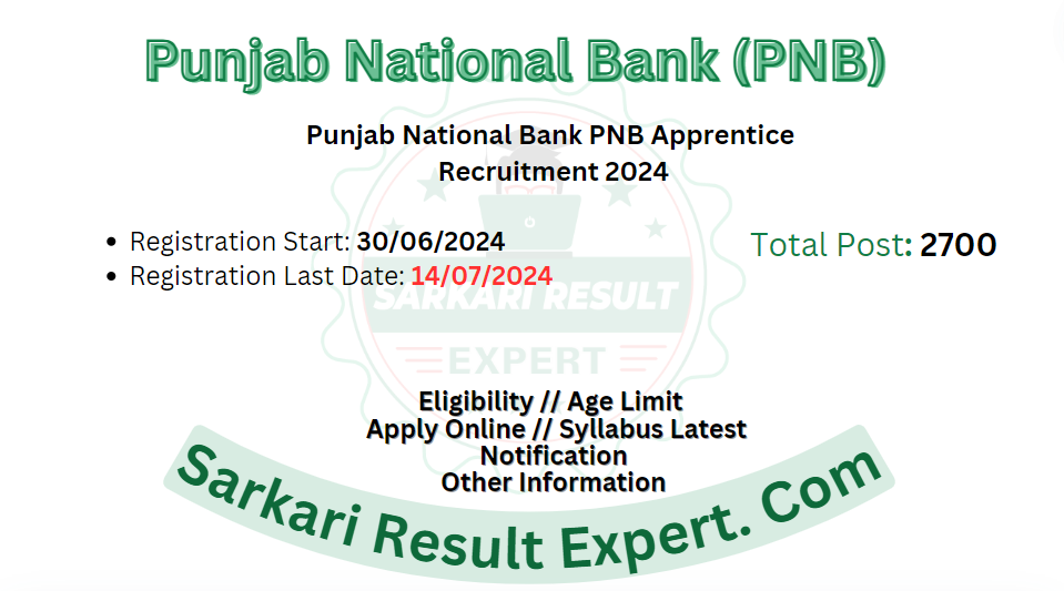 Punjab National Bank (PNB) Apprentices Online Form 2024